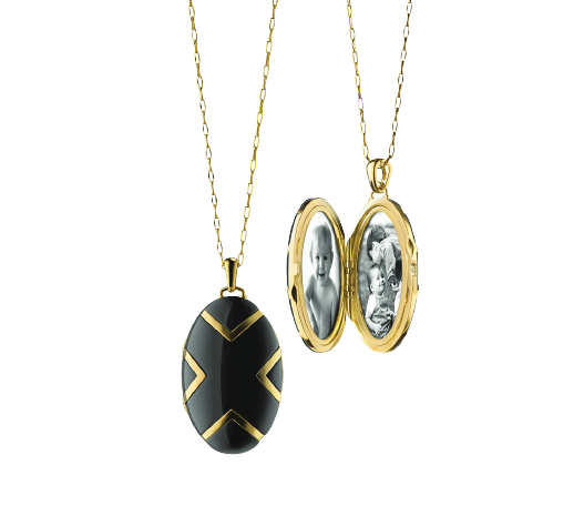 Yellow Gold Locket Black Ceramic Chevron