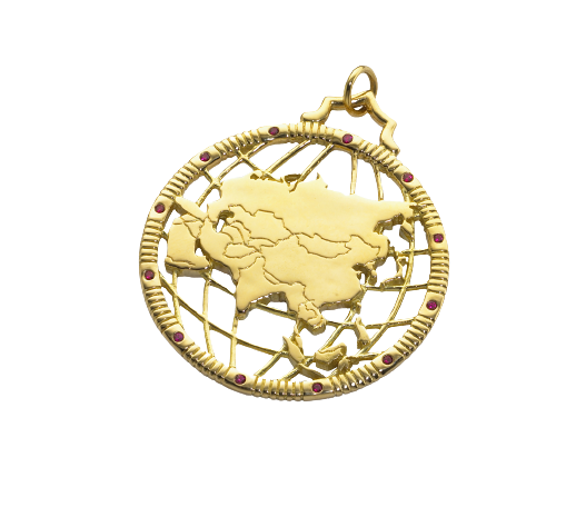 Yellow Gold Asia Continent w/Rubies