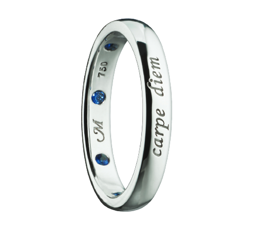 White Gold Poesy Carpe Diem w/Blu Sapphire