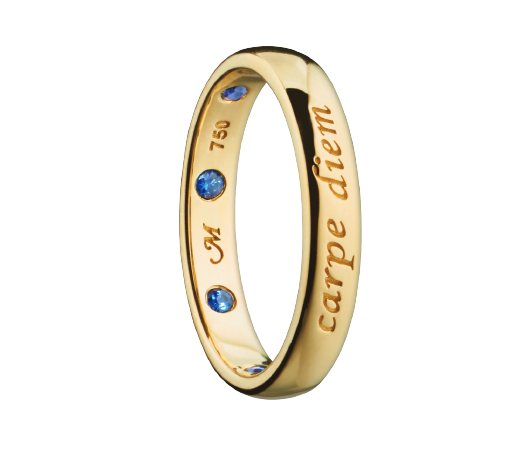 Yellow Gold Poesy Carpe Diem w/Blu Sapphire