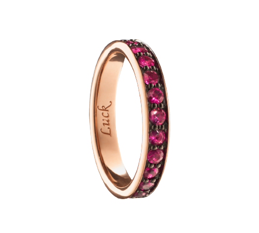 Rose Gold "Luck" Poesy w/Rubies